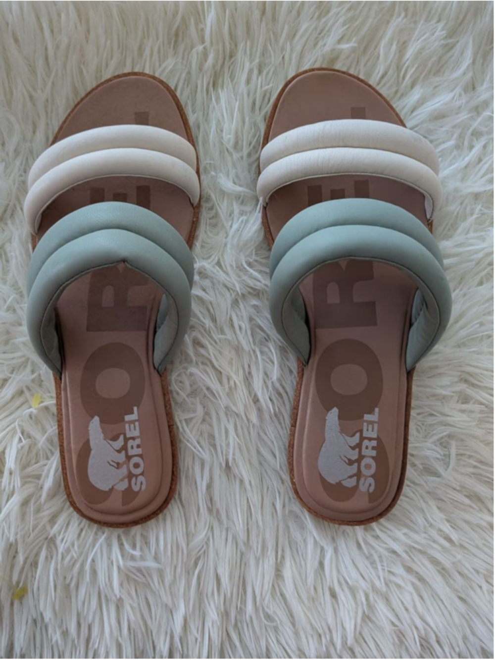 Sorel Ella II Puff Slides Size 8 Sage Green Ivory Padded Sandals - Picture 3 of 12